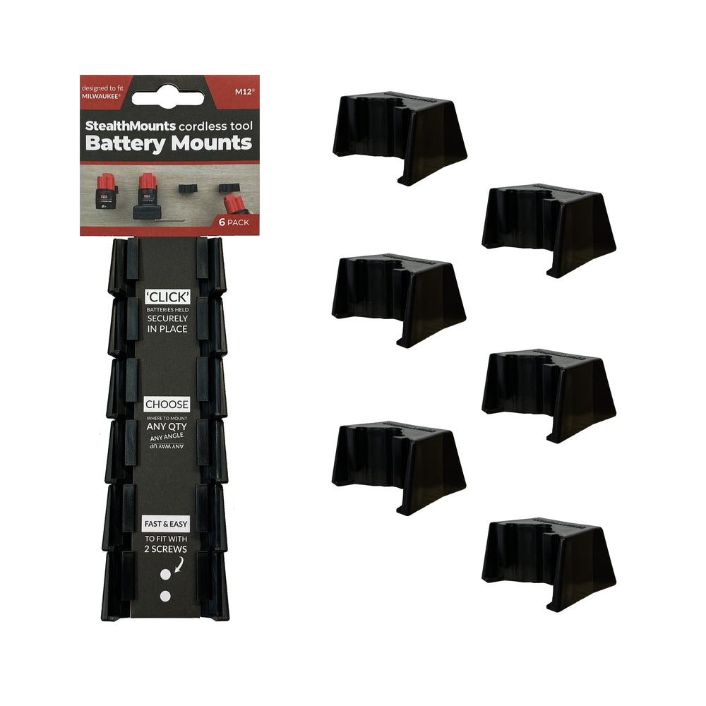 STEALTHMOUNTS_電池收納座-MILWAUKEE美沃奇M12用_黑色-6入(BM-MW12-BLK-6)