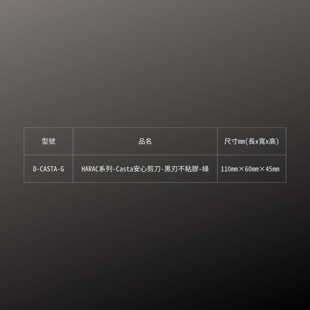 CANARY_HARAC系列 Casta安心剪刀-黑刃不粘膠_綠(D-CASTA-G)_規格