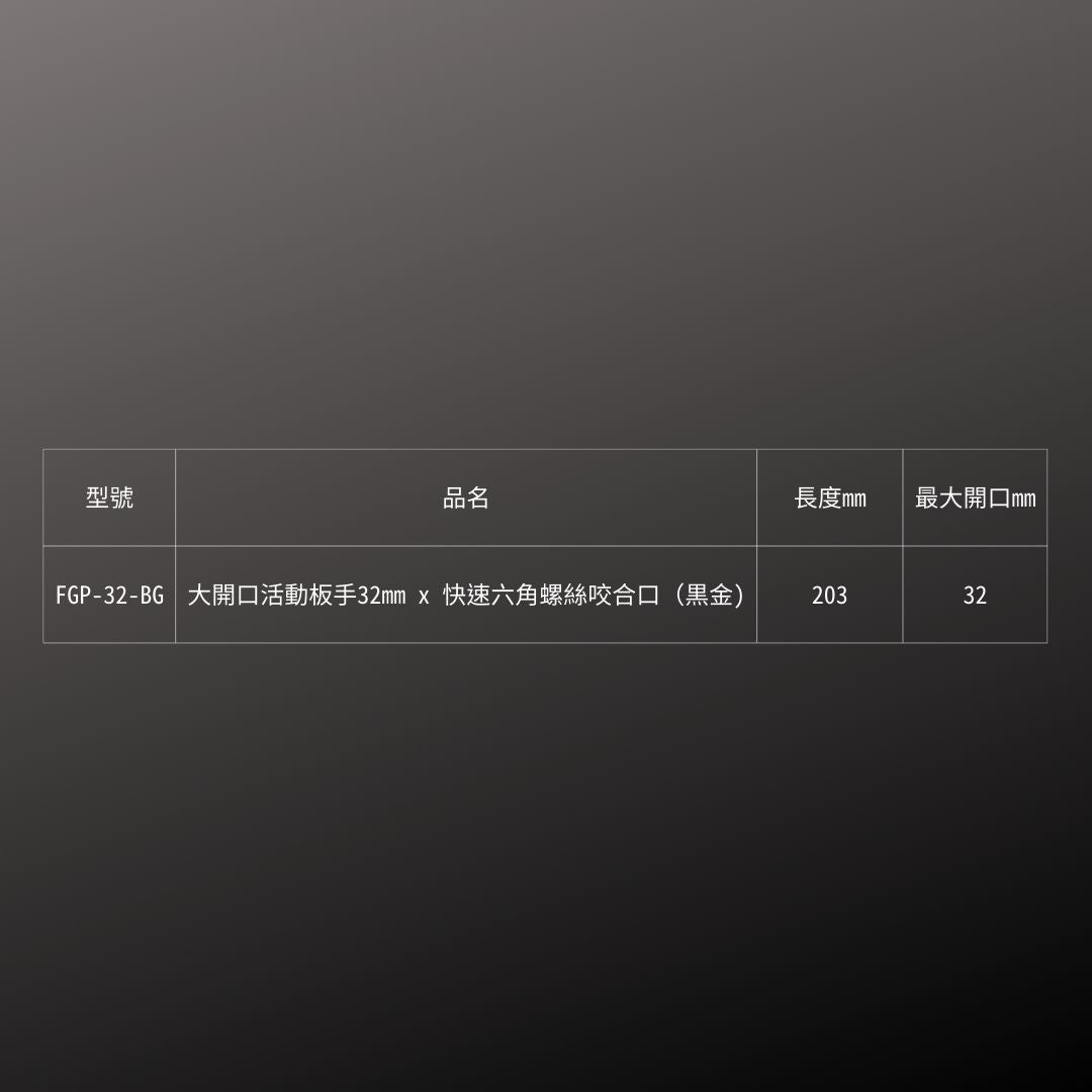 KUROKIN_活動板手大開口+簡易六角板手_32mm 黑金系列(FGP-32-BG)_規格