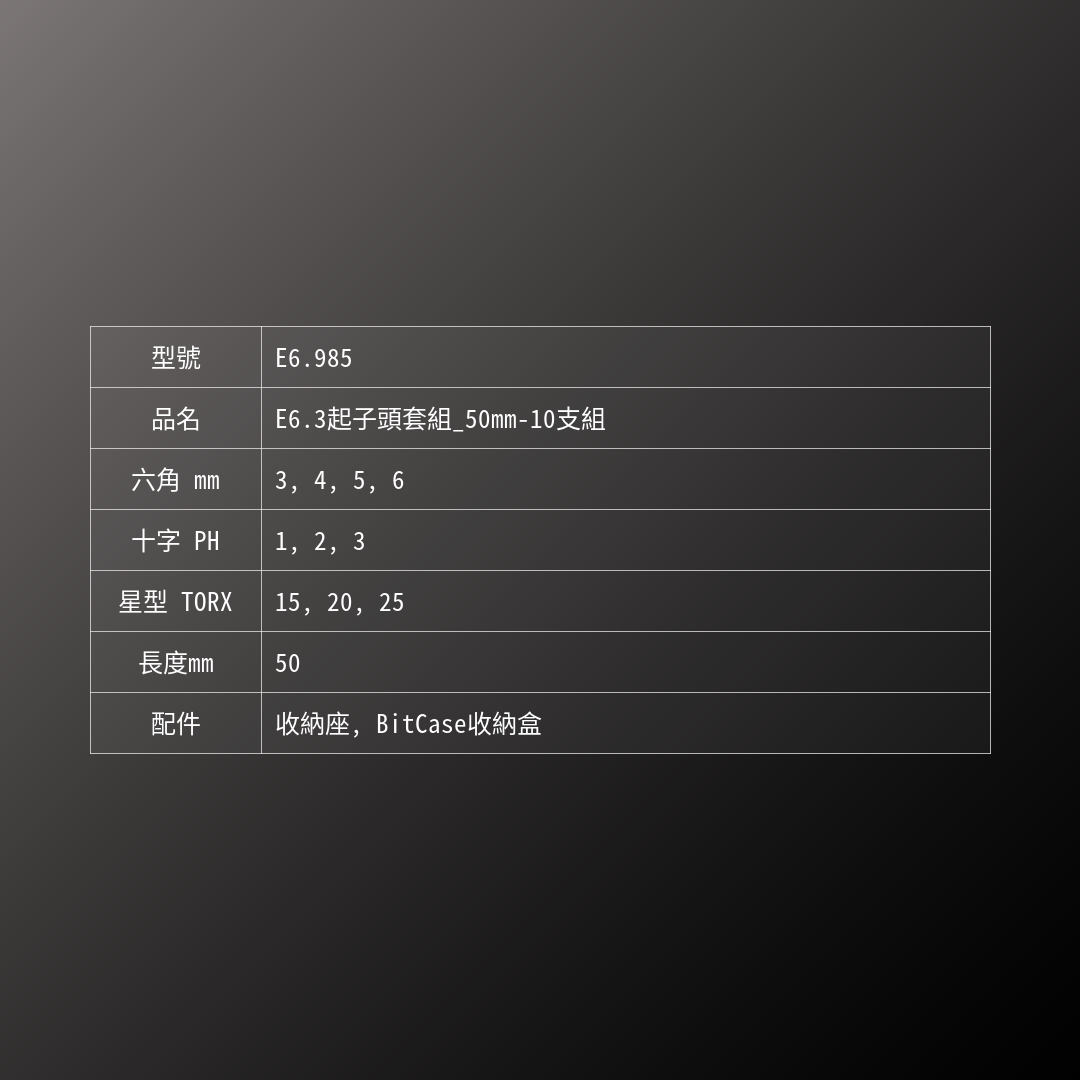 PB SWISS TOOLS_E6.3起子頭套組_50mm-10支組(PB_E6.985)_規格