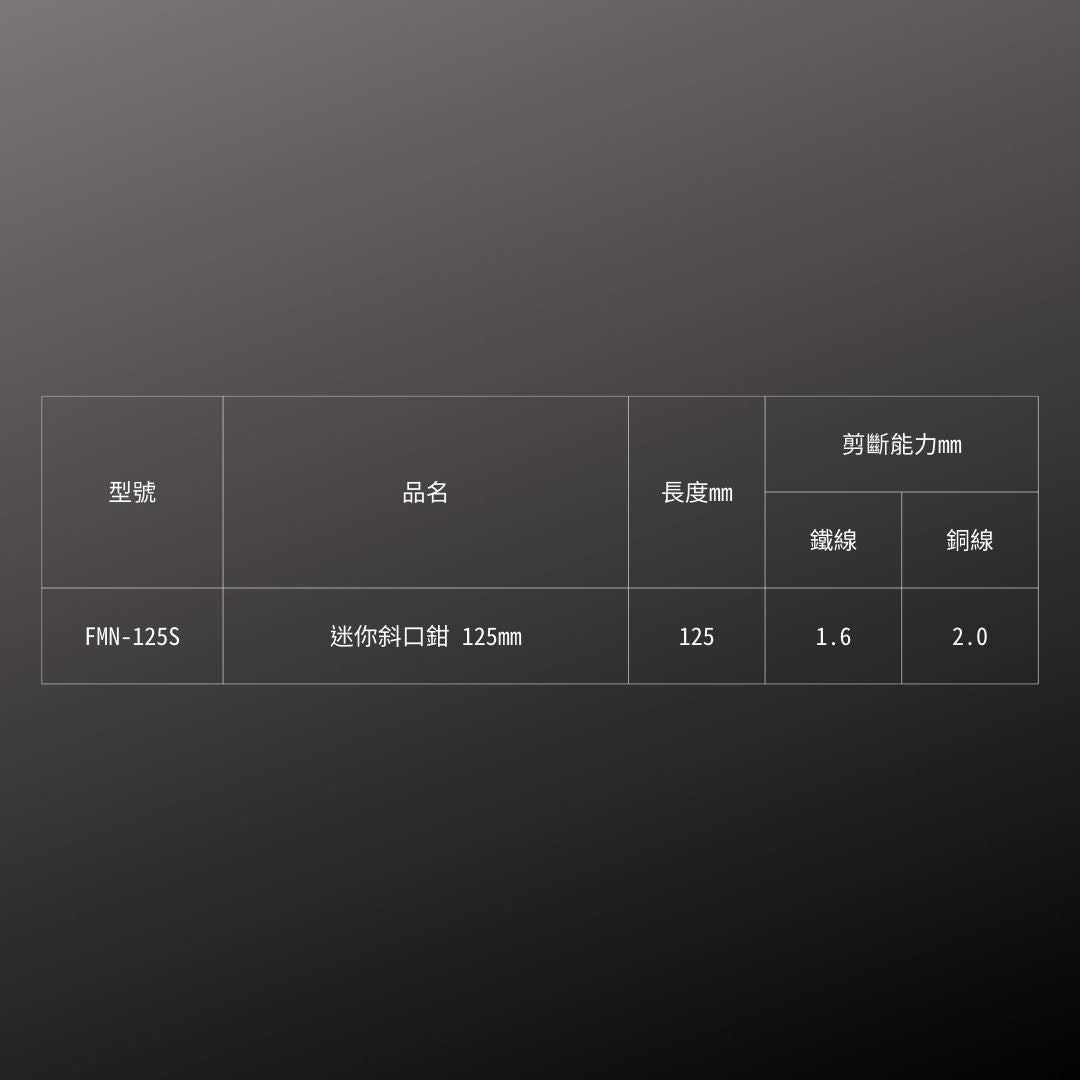 FUJIYA_迷你斜口鉗_125mm(FMN-125S)_規格