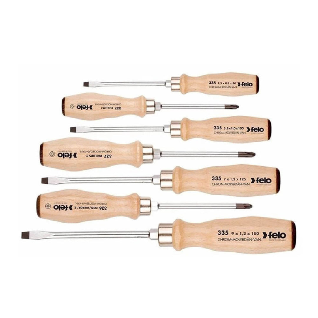FELO Classic Wooden Handle Through-Handle Screwdriver - 5-Piece Set