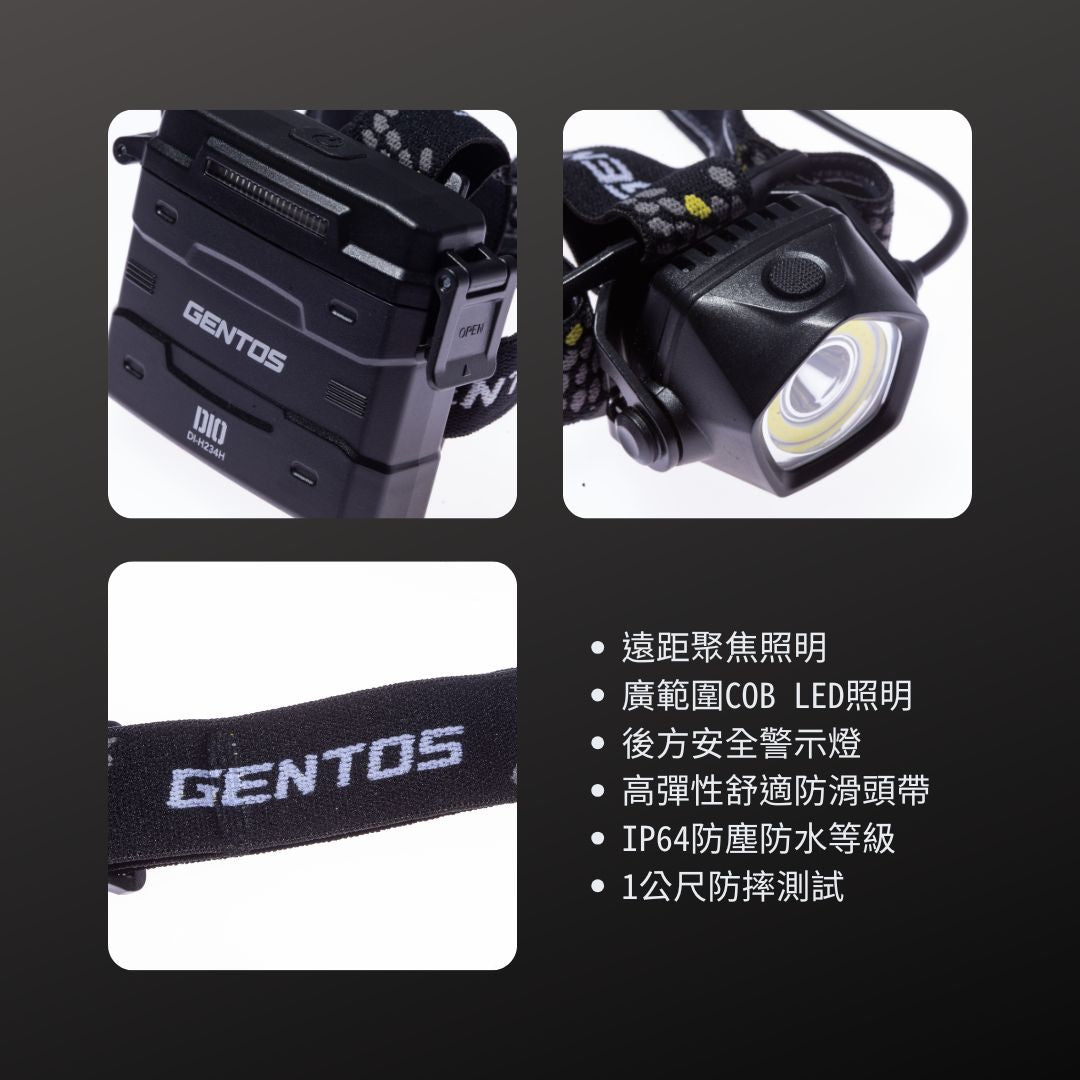 GENTOS_DIO遠距+廣範圍頭燈 IP64_700流明-USB充電(DI-H234H)_特色