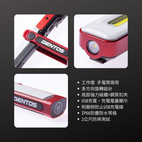 GENTOS_Ganz 小型工作照明燈- USB充電 150流明 IP66(GZ-011)_特色