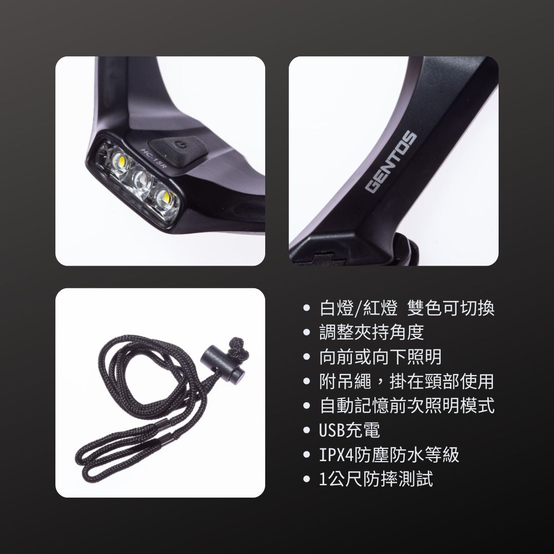 GENTOS_專業夾帽燈 USB充電 160流明 IPX4(HC-15R)_特色