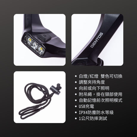GENTOS_專業夾帽燈 USB充電 160流明 IPX4(HC-15R)_特色