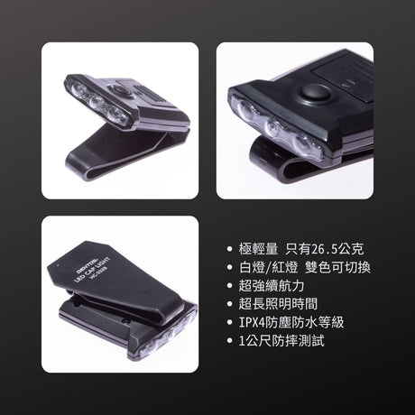 GENTOS_極輕專業夾帽燈 20流明 IPX4(HC-332B)_特色