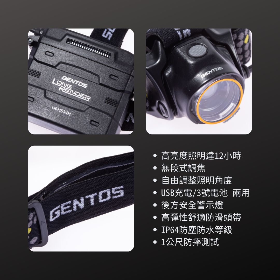 GENTOS_長時間照明頭燈 IP64-USB充電_550流明(LR-H534H)_特色
