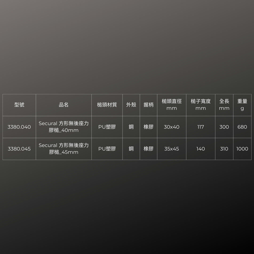 HALDER_Secural 方形無後座力膠槌_40mm(3380.040)_規格