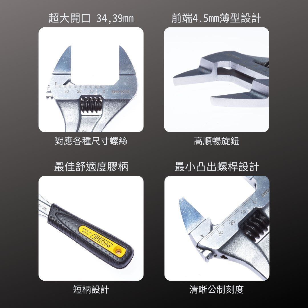IREGA_大開口膠柄活動板手 薄爪型(SWO-92XS-150)_特色