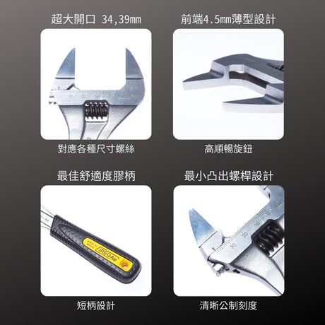 IREGA_大開口膠柄活動板手 薄爪型(SWO-92XS-150)_特色