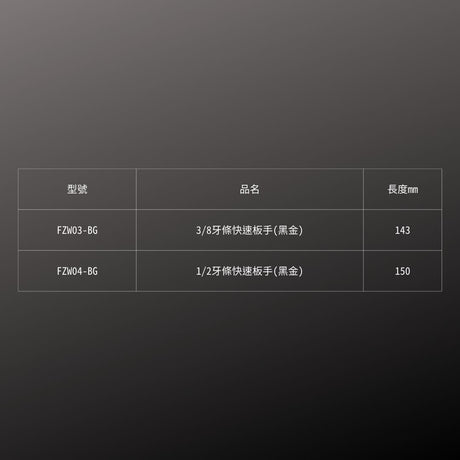 KUROKIN_3/8牙條快速板手 黑金系列(FZW03-BG)_規格