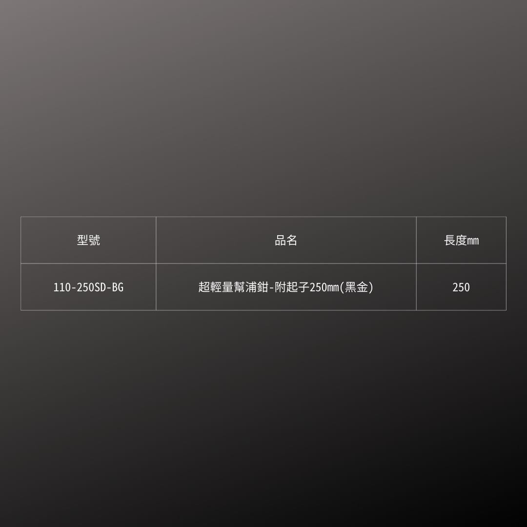 KUROKIN_水道鉗 附起子_250mm 黑金系列(110-250SD-BG)_規格