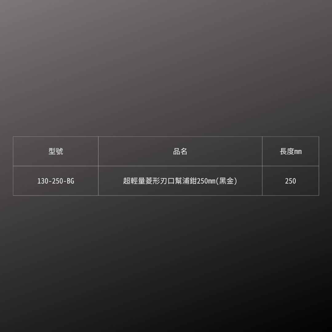 KUROKIN_超輕量菱形水道鉗_250mm 黑金系列(130-250-BG)_規格