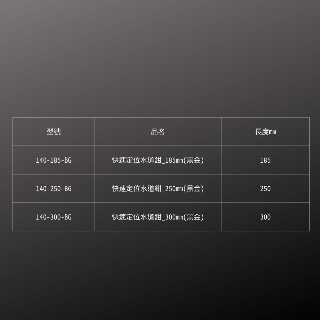 KUROKIN_快速定位水道鉗_250mm 黑金系列(140-250-BG)_規格