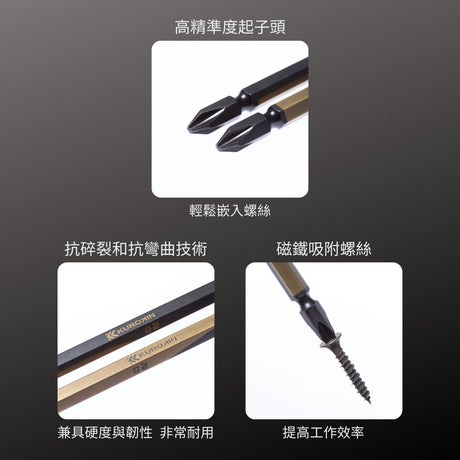 KUROKIN_高強度雙頭起子頭-十字PH1x65mm _2入 黑金系列(5102-65-BG)_特色
