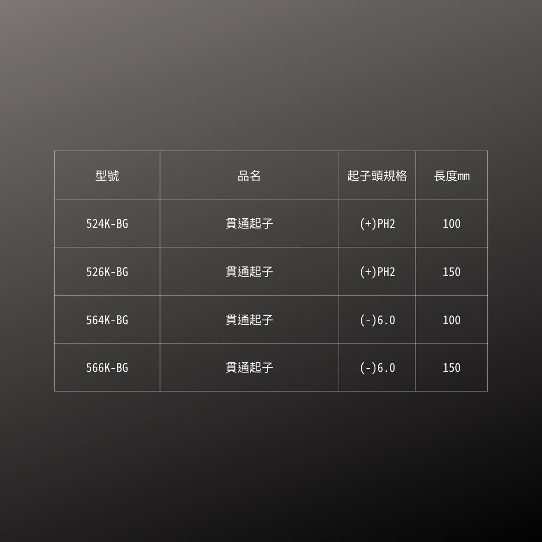 KUROKIN_貫通起子 十字_100mm 黑金系列(524K-BG)_規格