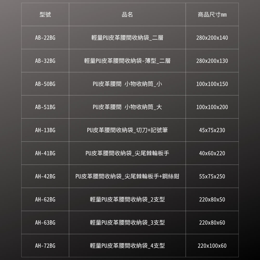 KUROKIN_PU皮革腰間收納袋_切刀+記號筆 黑金系列(AH-13BG)_規格