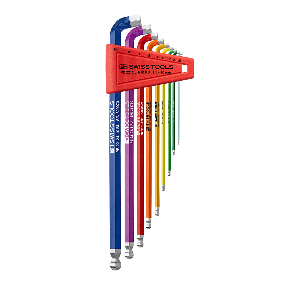 PB SWISS TOOLS_加長球型30度角六角板手組CN-彩虹系列_9支組 (PB_2212.LH-10 RB CN)