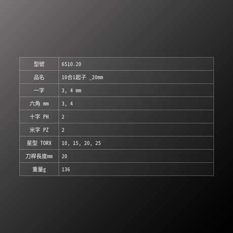PB SWISS TOOLS_10合1起子 _20mm(PB_6510.20)_規格
