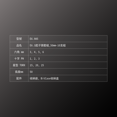 PB SWISS TOOLS_E6.3起子頭套組_50mm-10支組(PB_E6.985)_規格