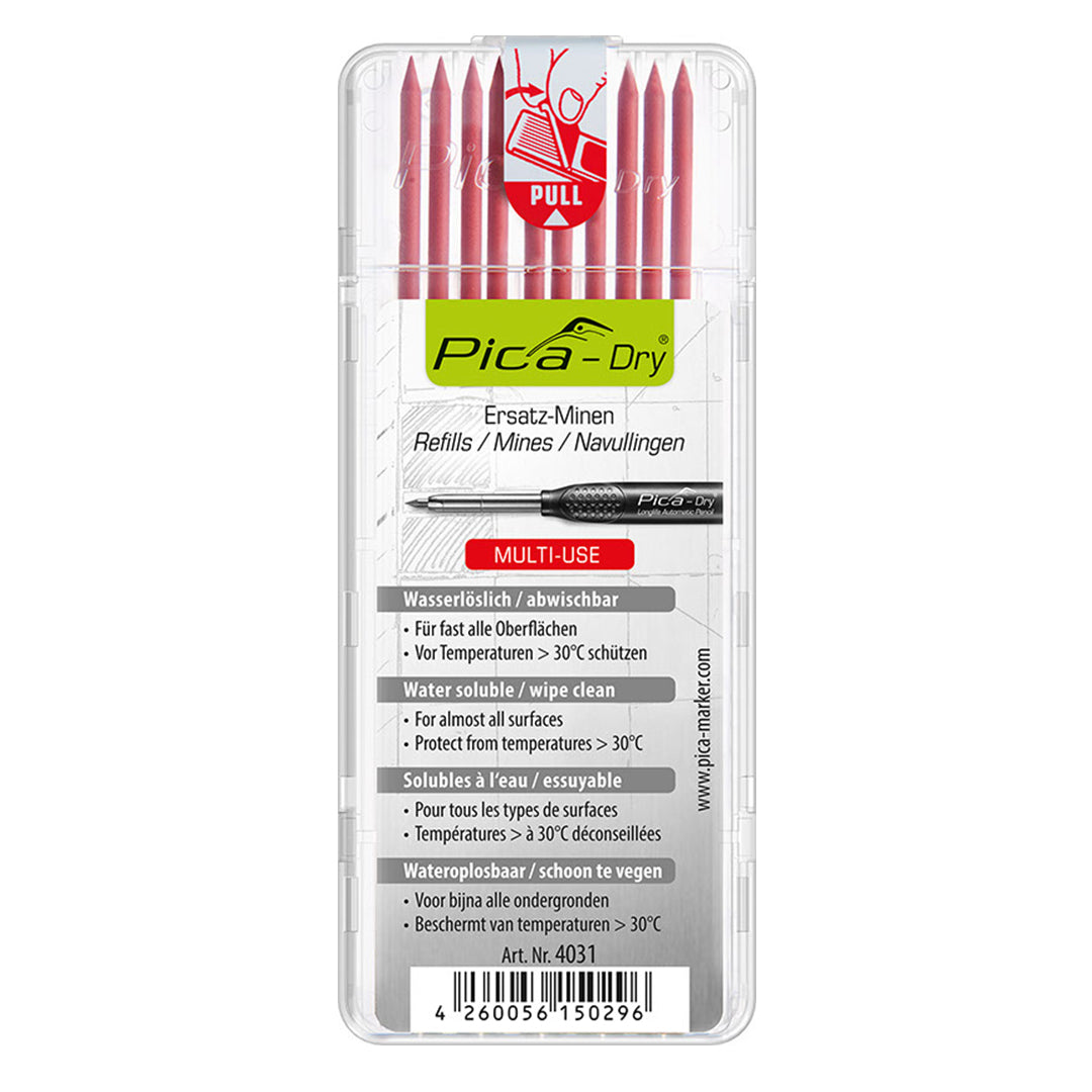 PICA_3030細長工程筆專用筆芯_紅色(10入) 4031