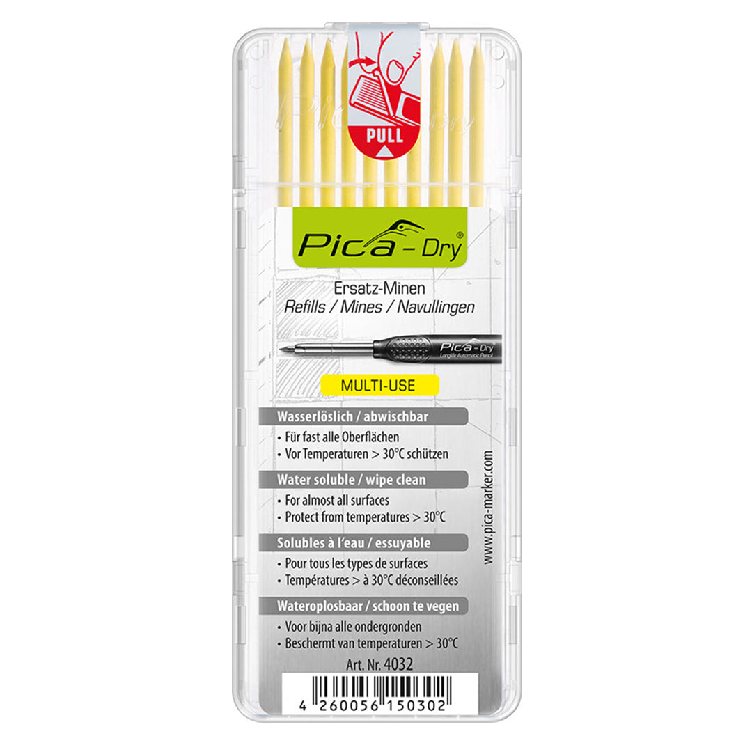 PICA_3030細長工程筆專用筆芯_黃色(10入) 4032
